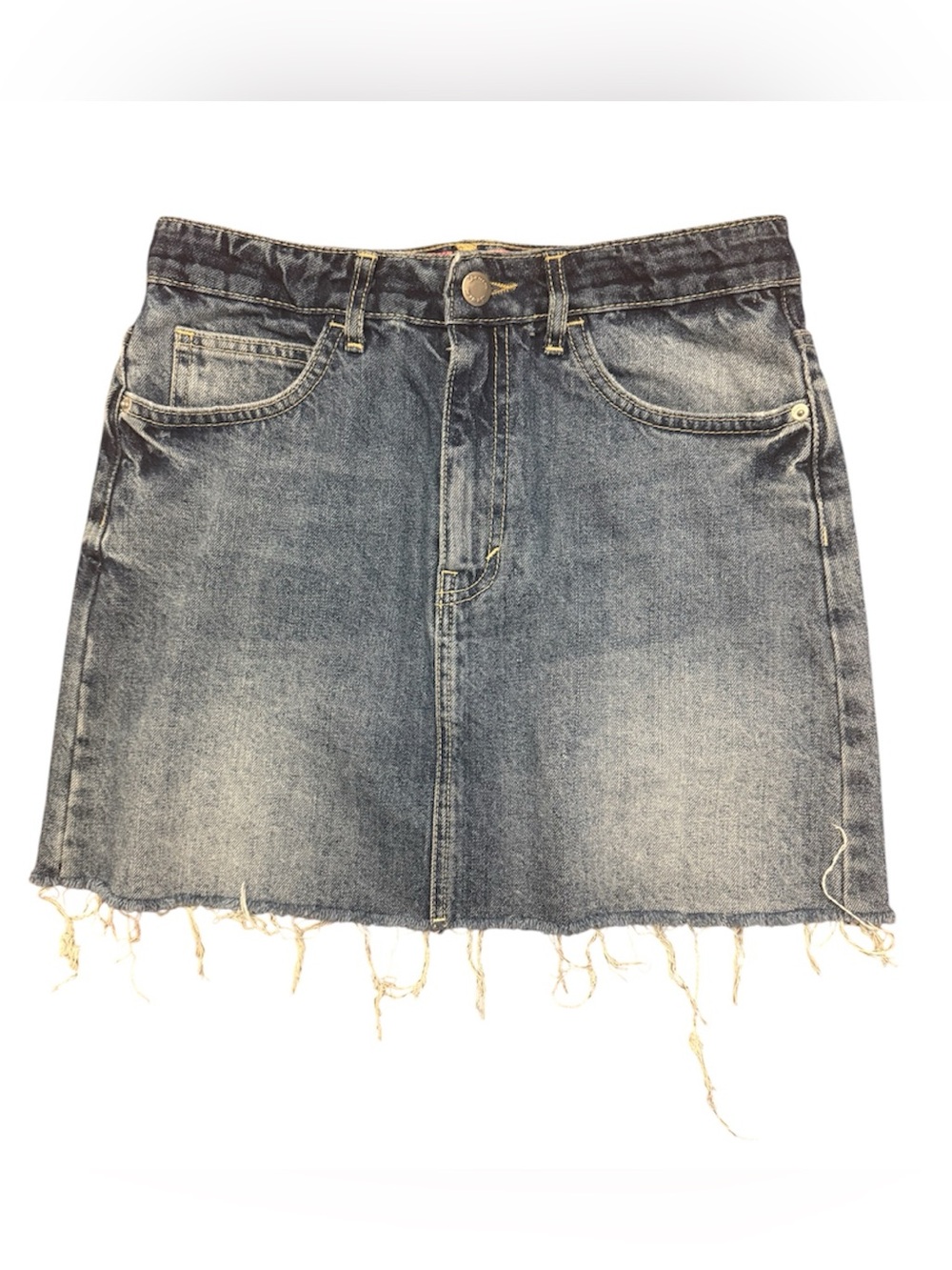 Classic Distressed Denim Mini Skirt - Blue